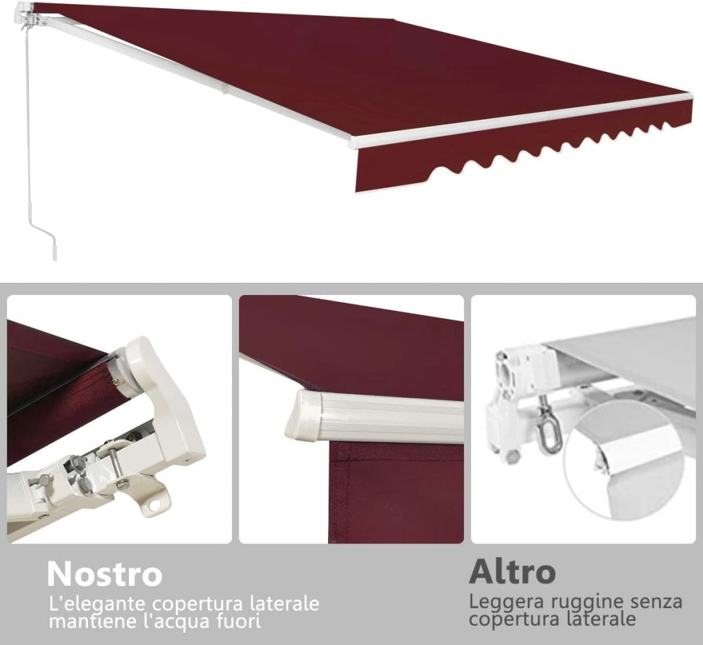 Tenda da Sole per Esterno, Tenda da Sole a Bracci Estensibili con Telaio in Alluminio, Tettuccio Resistente al Sole e Impermeabile e Manovella (4 x 2,5 M, Rosso)