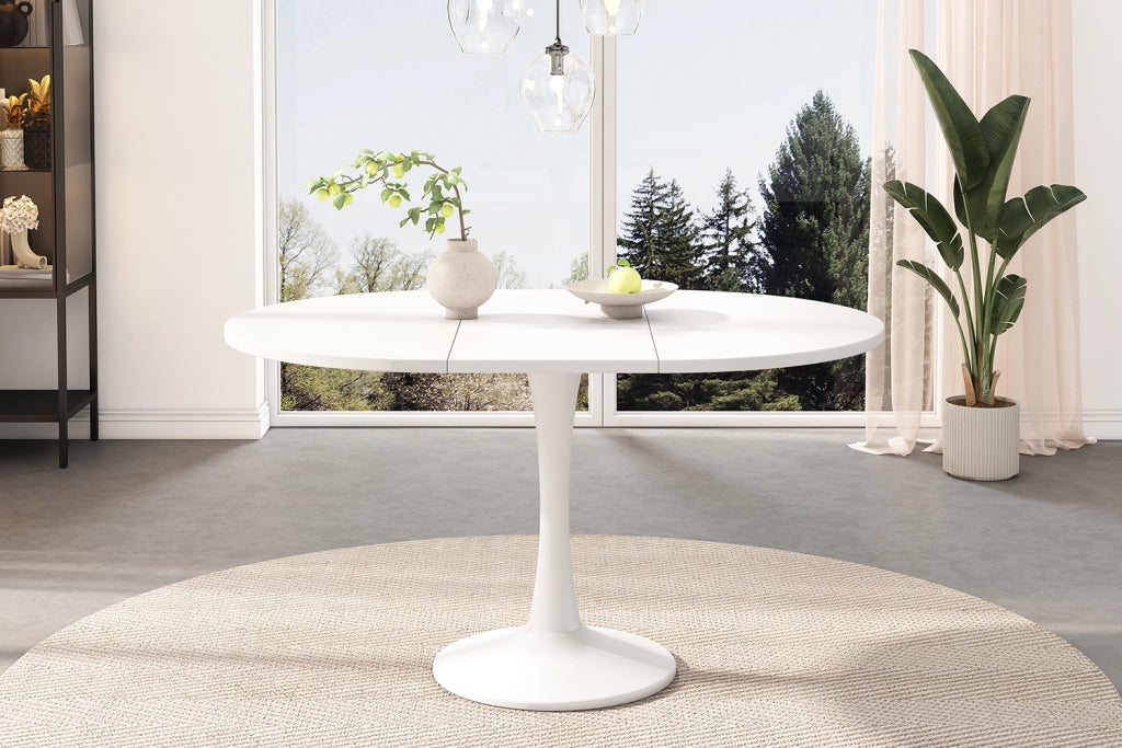 Tavolo da pranzo allungabile ovale bianco 100/140x100x75 cm in MDF con struttura in ferro