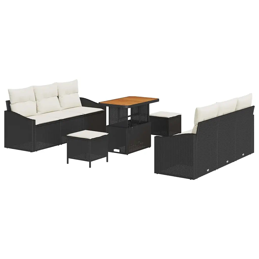 Set Divano da Giardino con cuscino 9 pcs Nero polyrattan