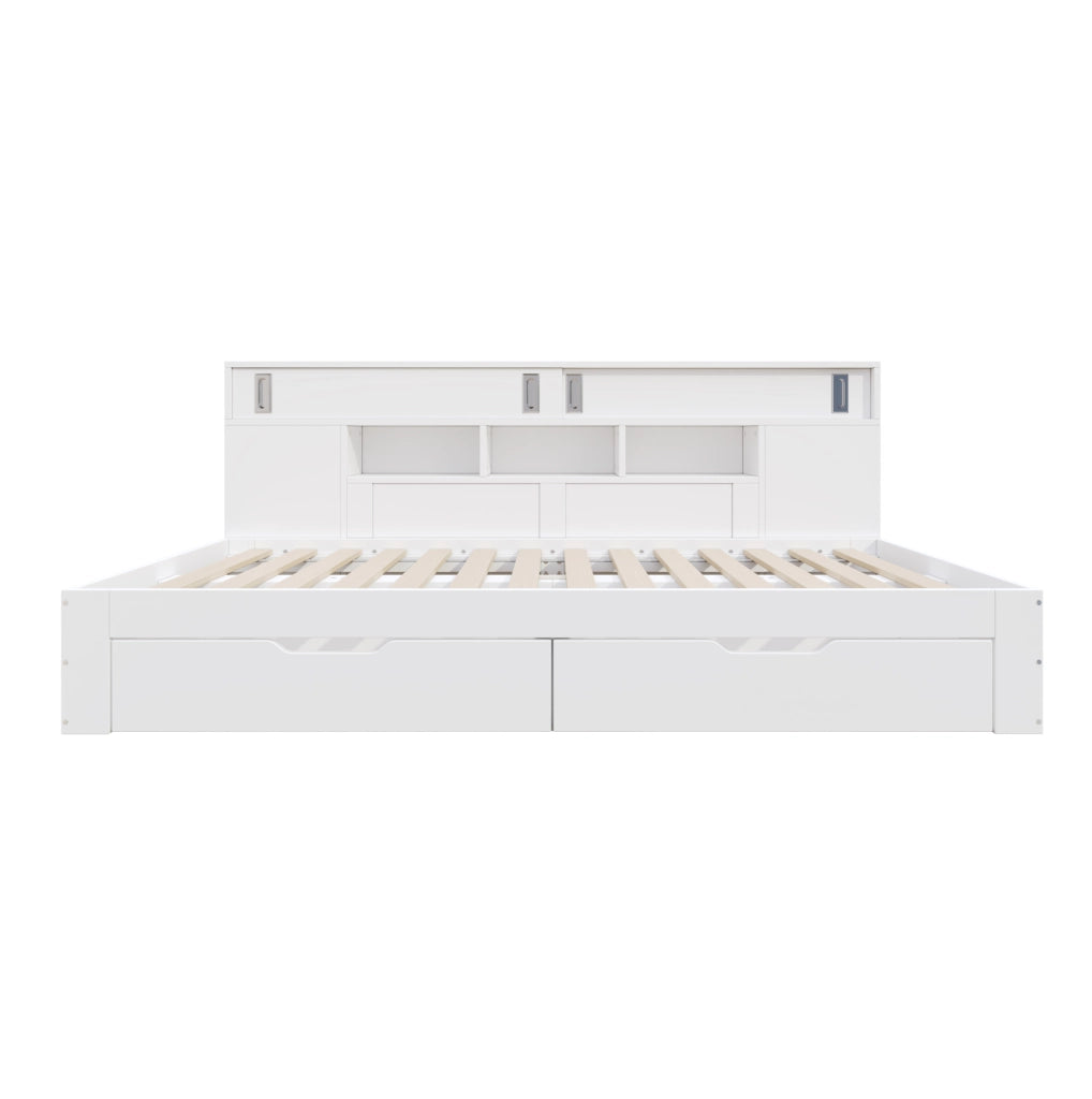 Letto singolo 90x200 cm con 2 cassetti; armadietto e ripiani regolabili in MDF bianco