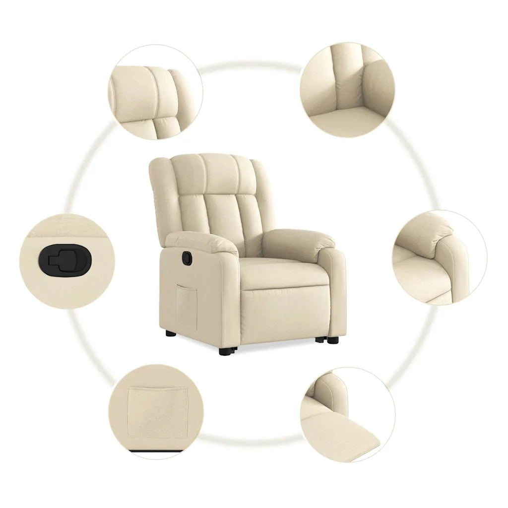 Poltrona | Sedia Relax Alzapersona Reclinabile Crema in Tessuto