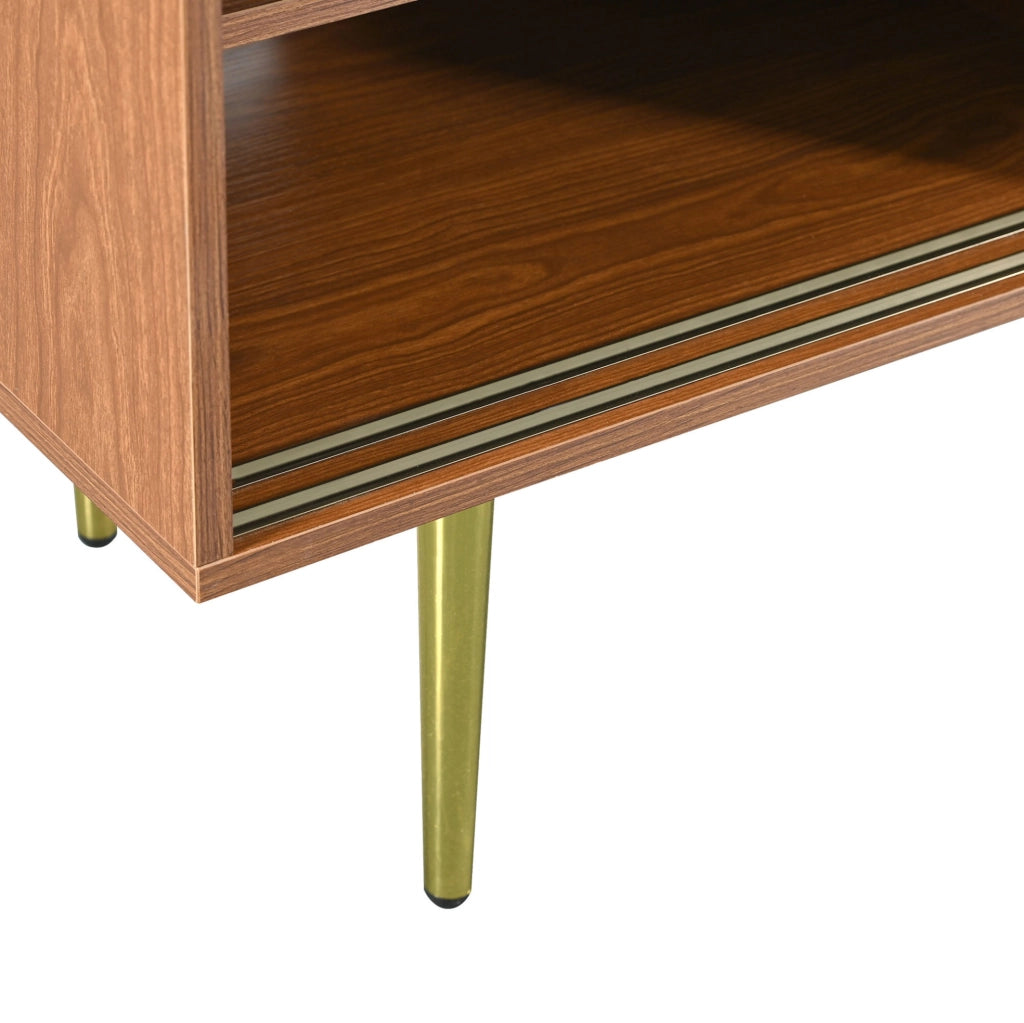 Mobile TV 160x40x60 cm con ante scorrevoli e 2 cassetti in MDF e rattan sintetico noce e caffè