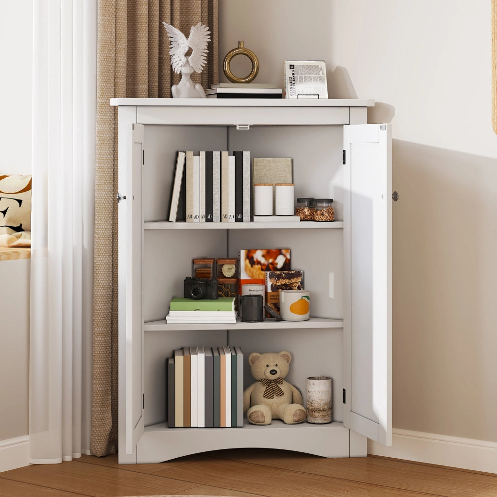 Armadietto angolare freestanding con 2 ante e 3 livelli 61;5x80 cm in MDF bianco