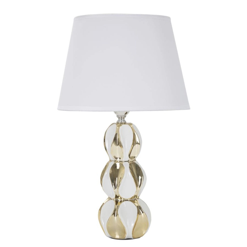 Lampada da tavolo Glam Balls in ceramica bianca e oro con base a sfere