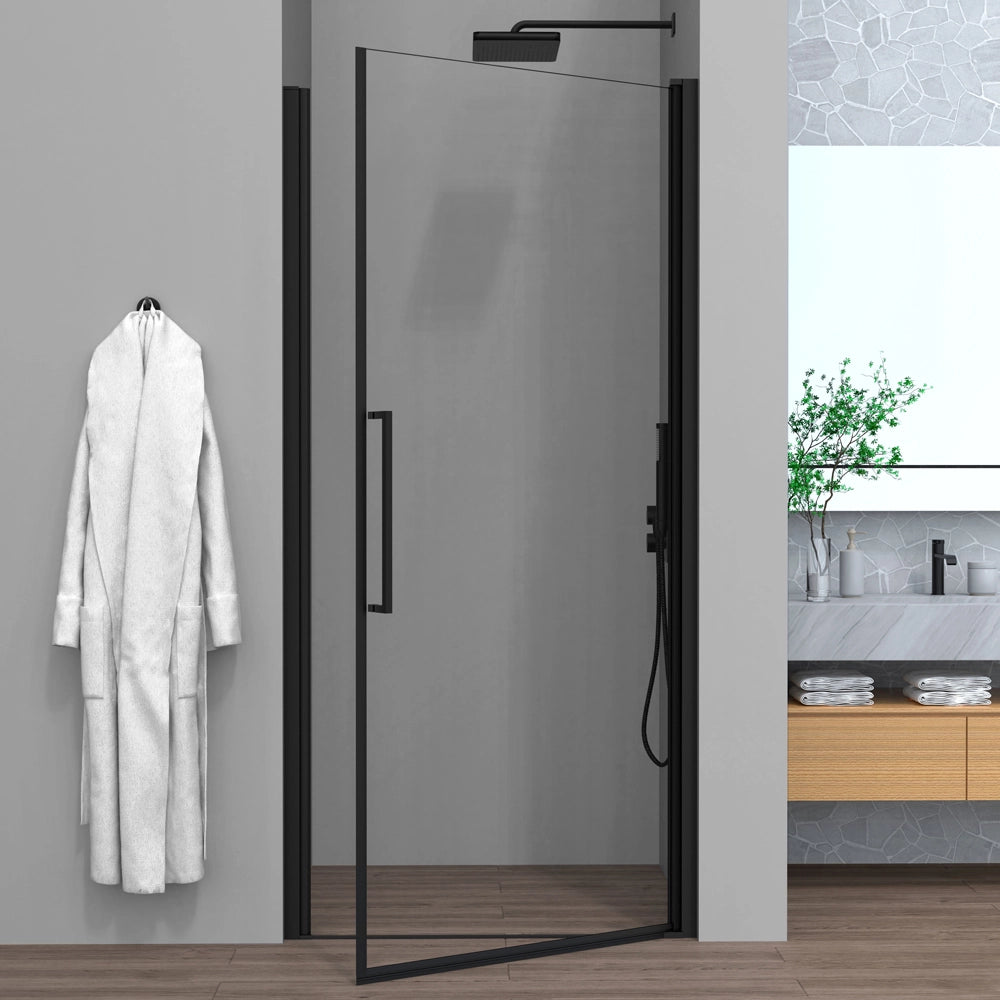 Porta doccia nicchia 85 cm in vetro temperato trasparente battente con profilo nero opaco Neos