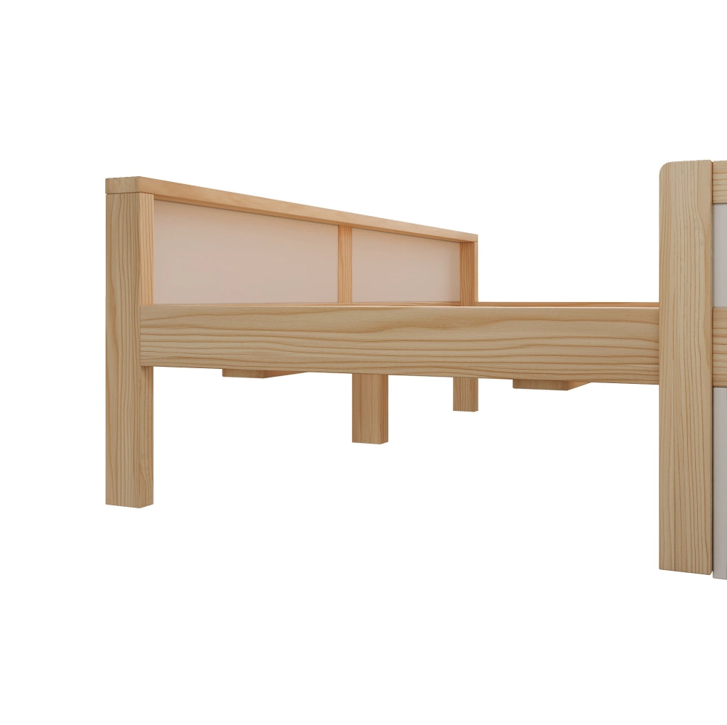 Letto per bambini 140x200 cm con LED; cassetto e vano contenitore; legno bianco e rovere