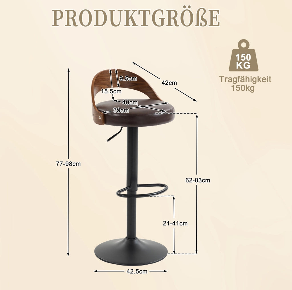 Set 2 sgabelli da bar girevoli regolabili in altezza 62-83 cm in PU marrone con struttura nera