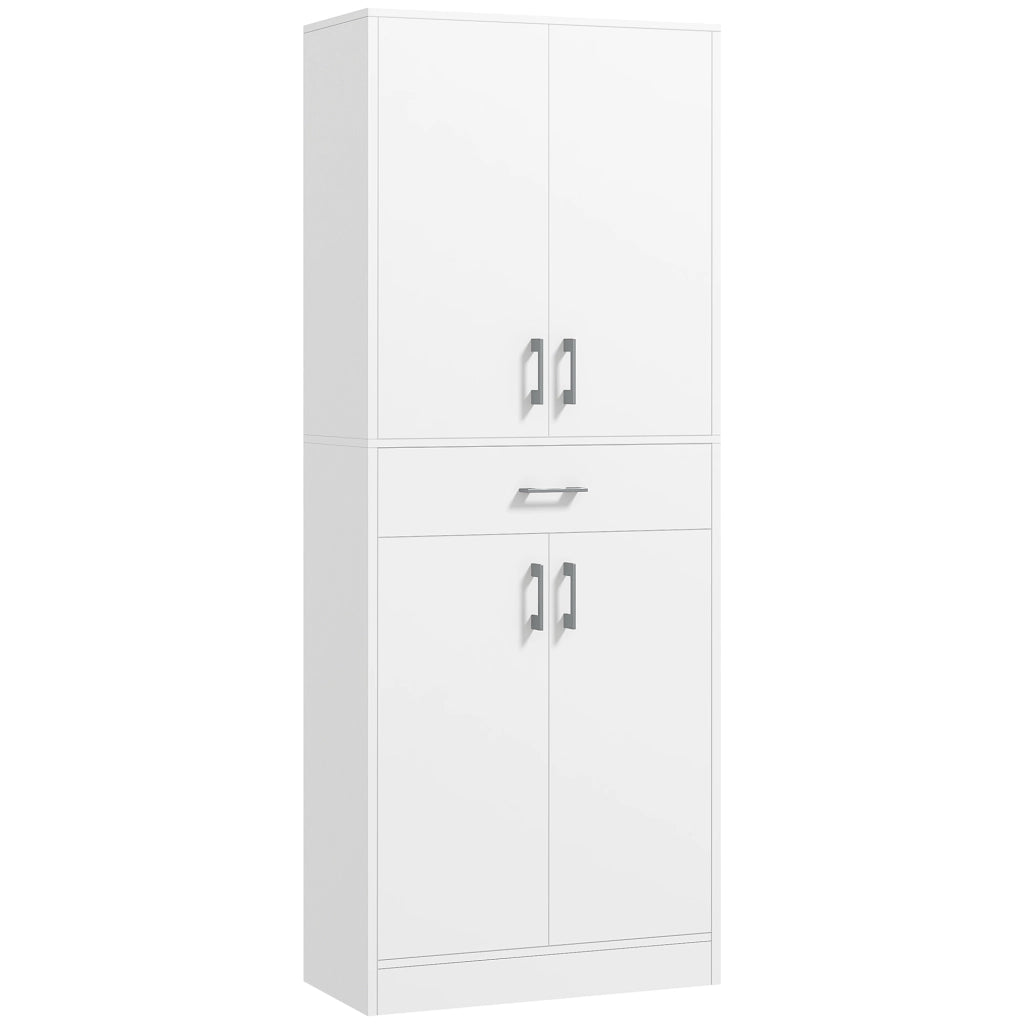 Credenza Cucina Alta con 2 Armadietti e un Cassetto Centrale 70,8x34x180 cm in MDF Bianco