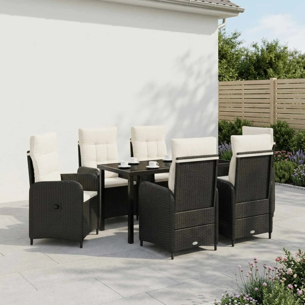 Set da pranzo per esterni 7 pz Nero e Bianco Crema polyrattan 3422433