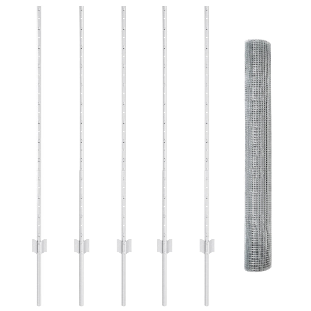 Recinzione in filo saldato con 10 U posts Argento 1.2x10 m Acciaio