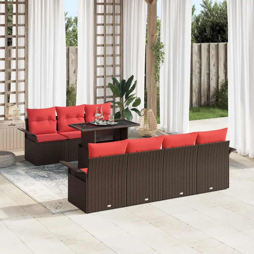 Set Divano da Giardino 8 pcs Marrone Rattan in Polipropilene