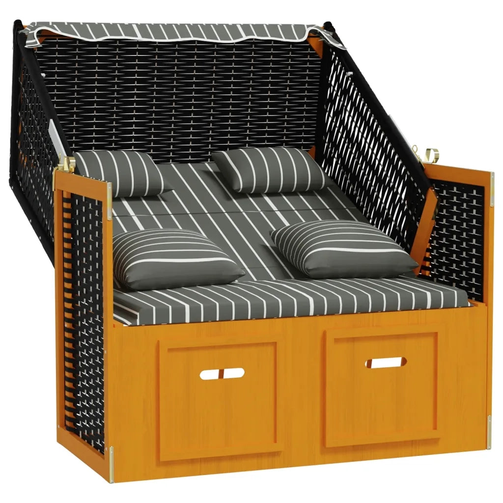 Strandkorb con Cuscini Polyrattan Legno Massello Nero e Grigio 318666
