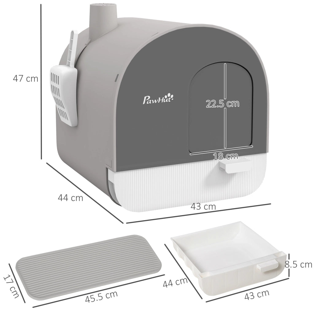 Lettiera per Gatti Chiusa con Filtri 43x44x47 cm Paletta e Vassoio  in PP Grigio