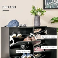 Scarpiera Salvaspazio Regolabile, Mobile Portascarpe con 8 Scomparti Legno 80 x 24 x 120cm Nero