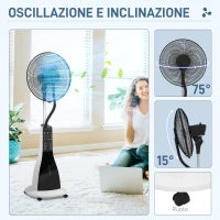 Ventilatore Nebulizzatore con Serbatoio 3L, 3 Modalità e 3 Velocità, 44.5x38.5x120 cm, Bianco e Nero