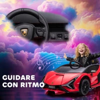 Macchina Elettrica per Bambini 3-5 Anni 12V Lamborghini SIAN, 3-5km/h Auto Elettrica per Bambini con 2 Motori, Fari e Musica, Telecomando, Cintura e Clacson, Rosso