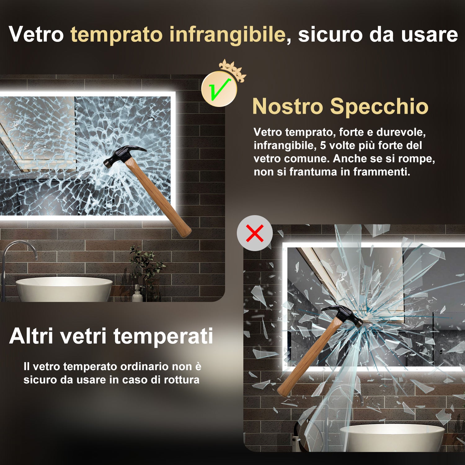 100 x 60 cm,AICA Specchio da Bagno LED con Luce, 3 Colori Regolabili,memoria, antiappannamento,CRI>90,autospegnimento