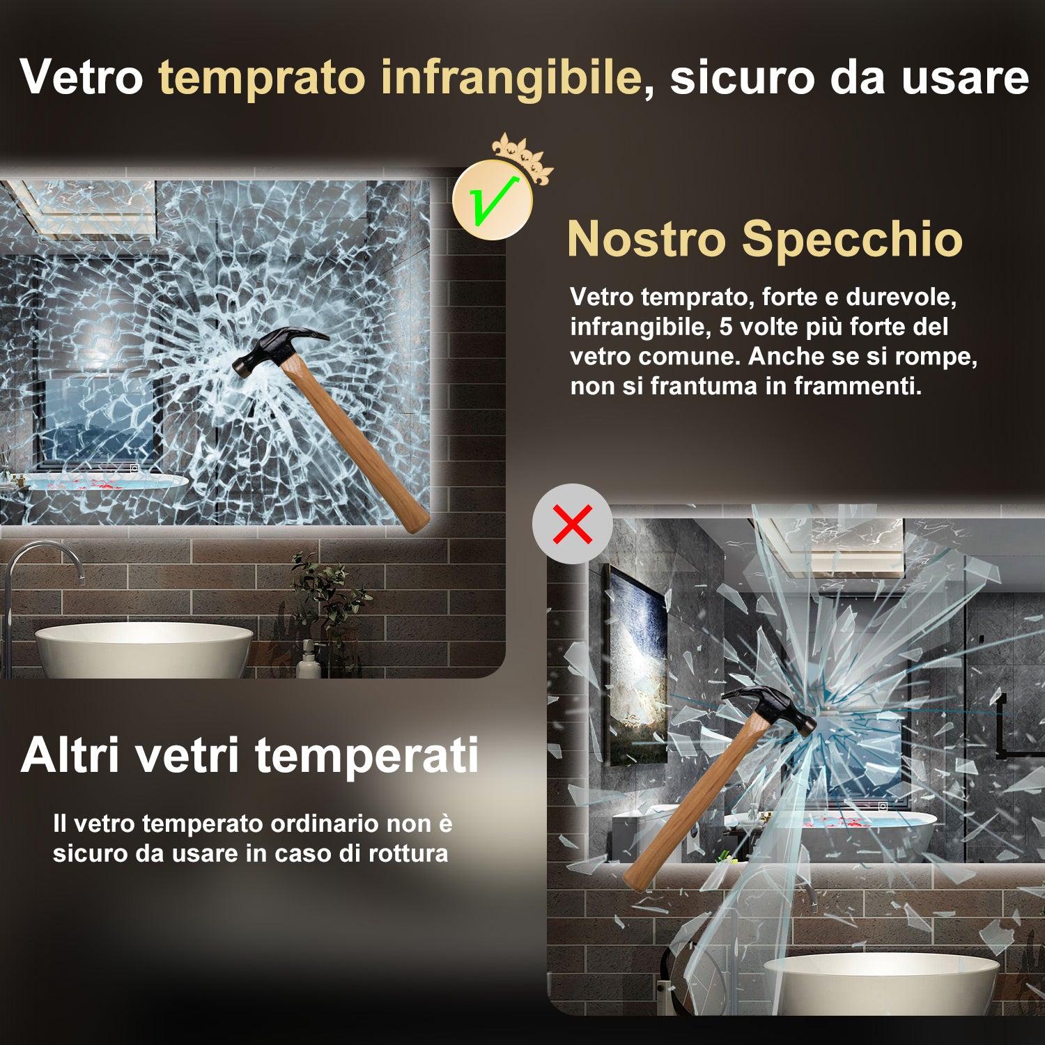 120 x 70 cm,AICA Specchio da Bagno LED con Luce, memoria, antiappannamento,CRI>90,autospegnimento,interruttore touch