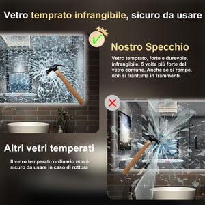 120 x 70 cm,AICA Specchio da Bagno LED con Luce, memoria, antiappannamento,CRI>90,autospegnimento,interruttore touch