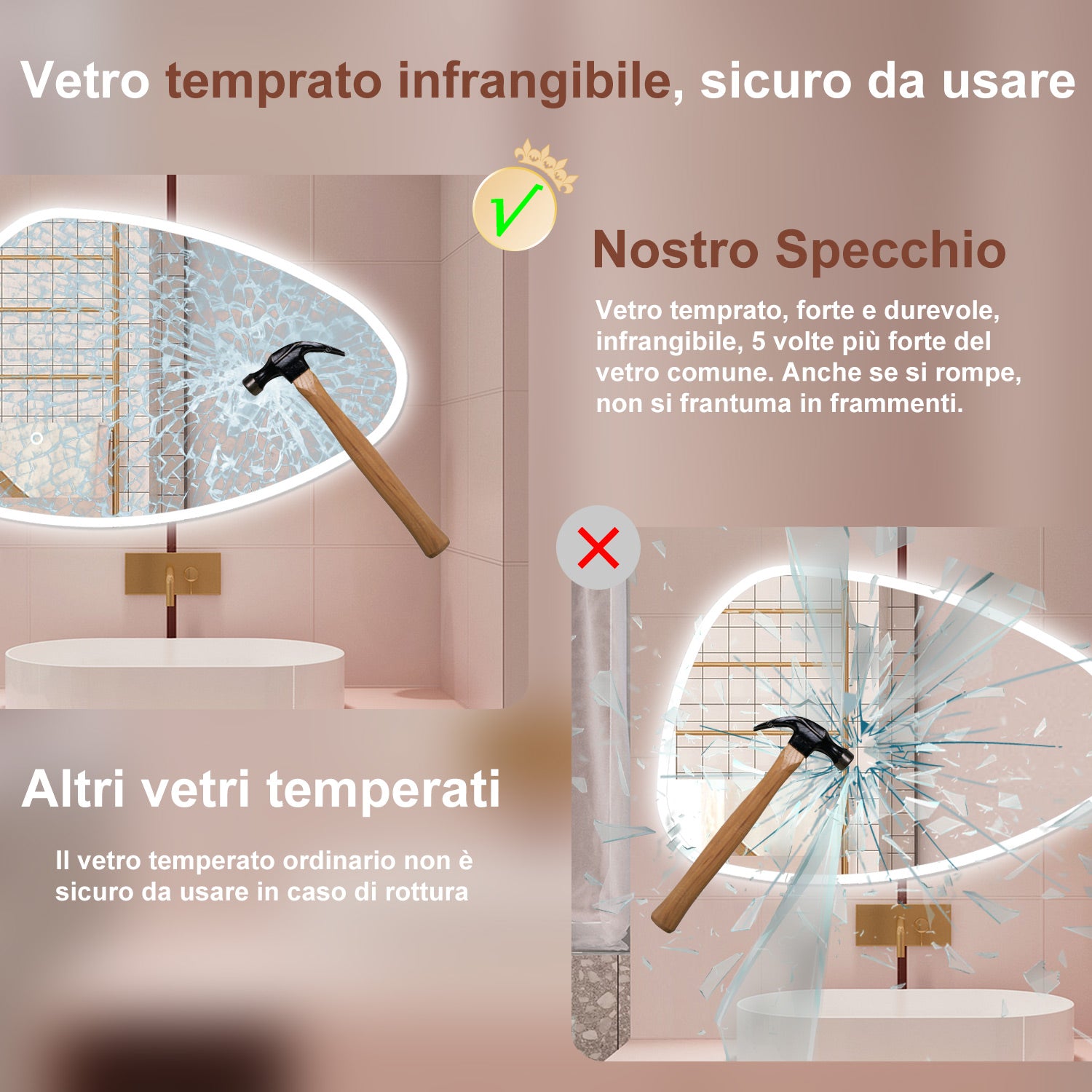 AICA Specchio da bagno 120 x 80 cm, dimmerabile, Funzione Memoria, antiappannamento, 3 colori