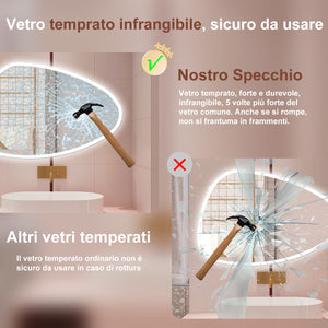 AICA Specchio da bagno 120 x 80 cm, dimmerabile, Funzione Memoria, antiappannamento, 3 colori