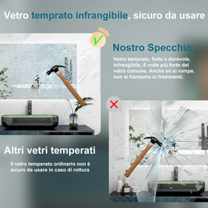 AICA Specchio da bagno 100 x 60 cm, antiappannamento, Regorabile, interruttore touch, Funzione Memoria