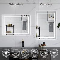 AICA Specchio da bagno  80 x 120 cm, dimmerabile, interruttore touch, Funzione Memoria, antiappannamento, 3 colori
