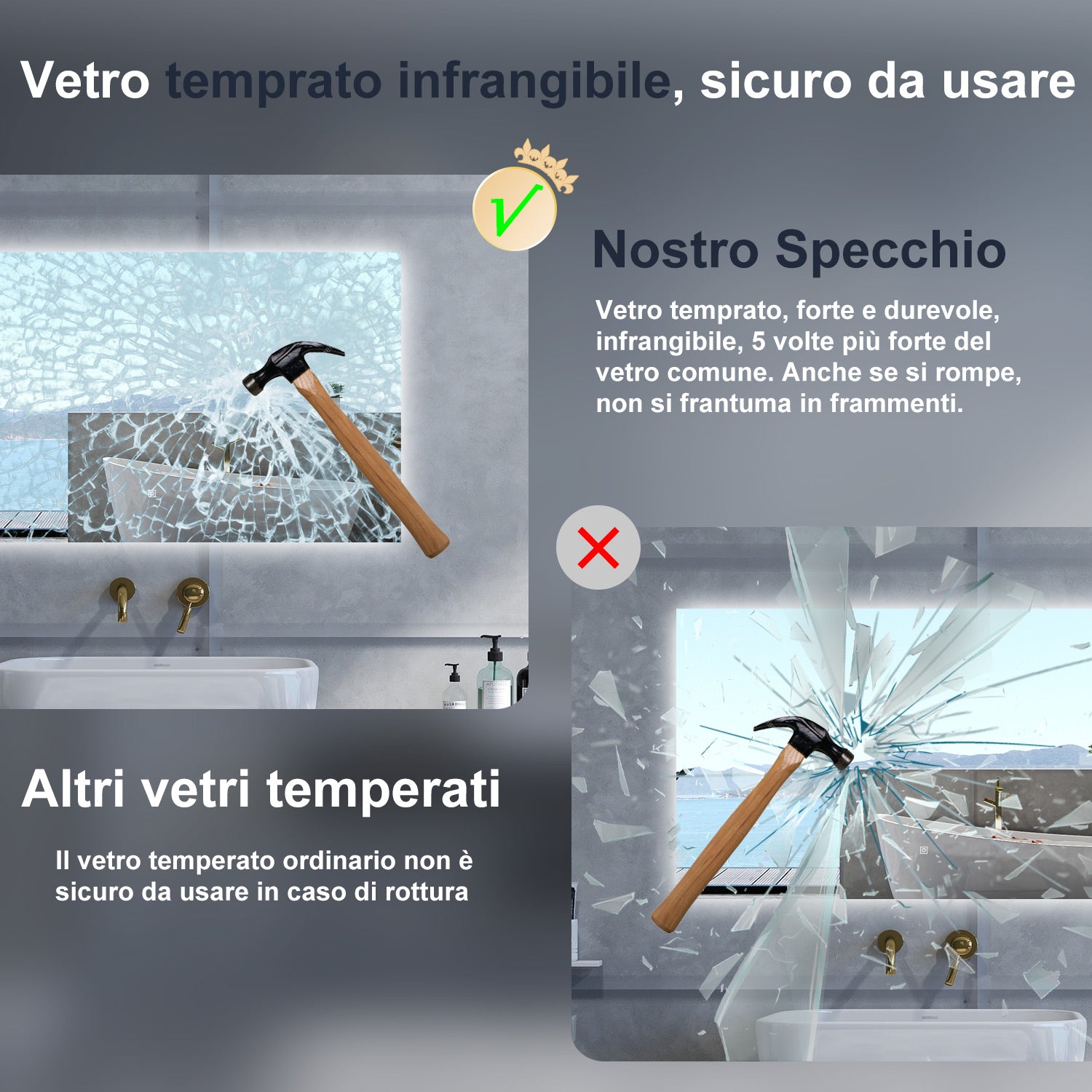 Specchio da bagno Rettangolare con 100x60cm,Memoria, Antifog,Regorabile,Retroilluminato,doppio interruttore,