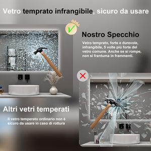 AICA Specchio da bagno 120 x 70 cm, antiappannamento, dimmerabile, interruttore touch, Funzione Memoria