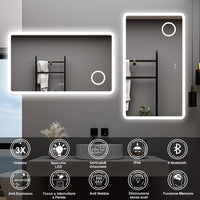 AICA Specchio da bagno  100 x 60 cm, dimmerabile, Blue tooth, Funzione Memoria, antiappannamento, 3 colori, Magnificatore