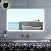 Specchio da bagno Rettangolare con 100x60cm,Blue tooth,3 colori,Memoria, Antifog,Regorabile,Retroilluminato,doppio interruttore,