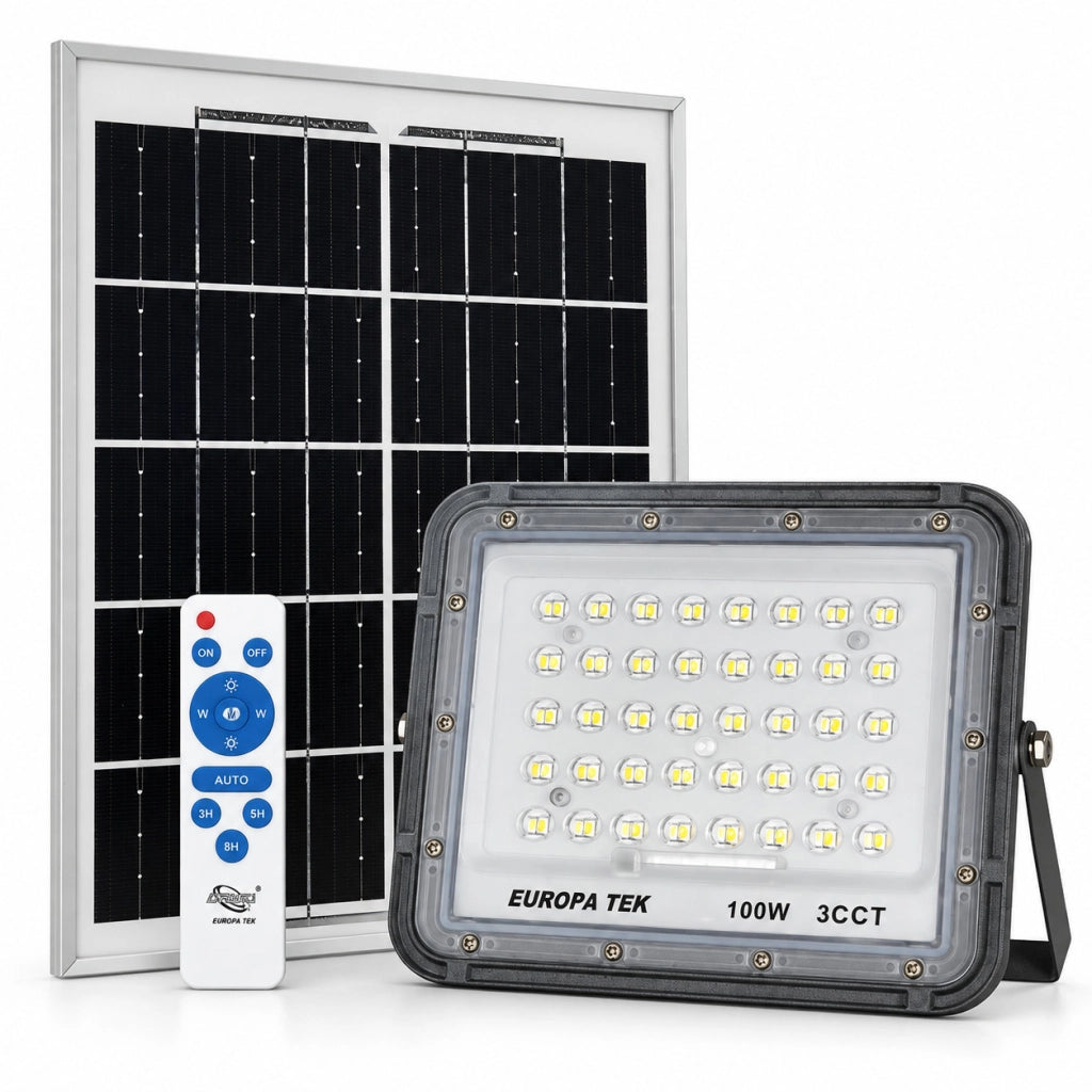 FARO LED SOLARE 100W 3CCT DA ESTERNO IP65 TELECOMANDO PANNELLO LUCE 120 ET-31773