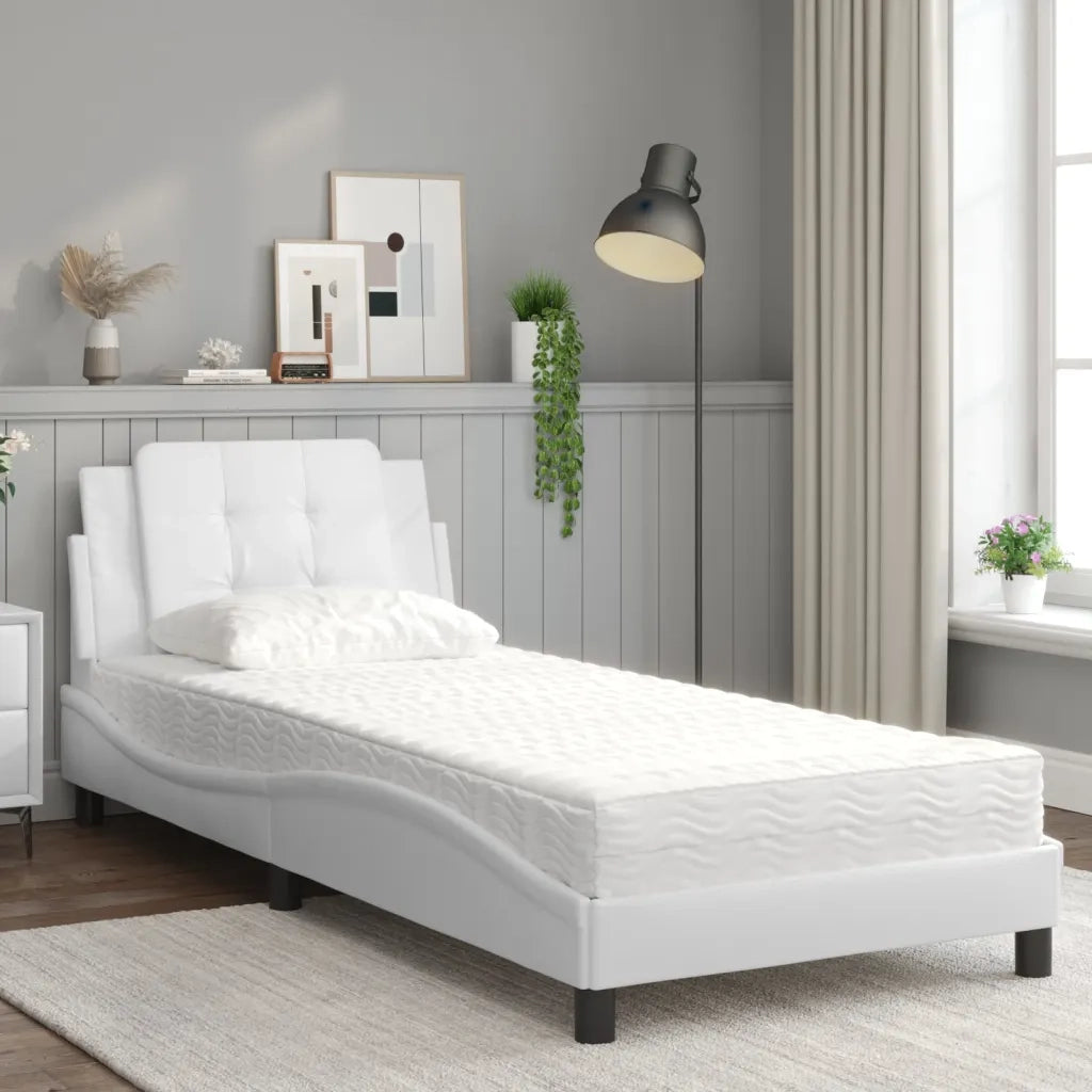 vidaXL Letto con Materasso Bianco 90x200 cm in Similpelle