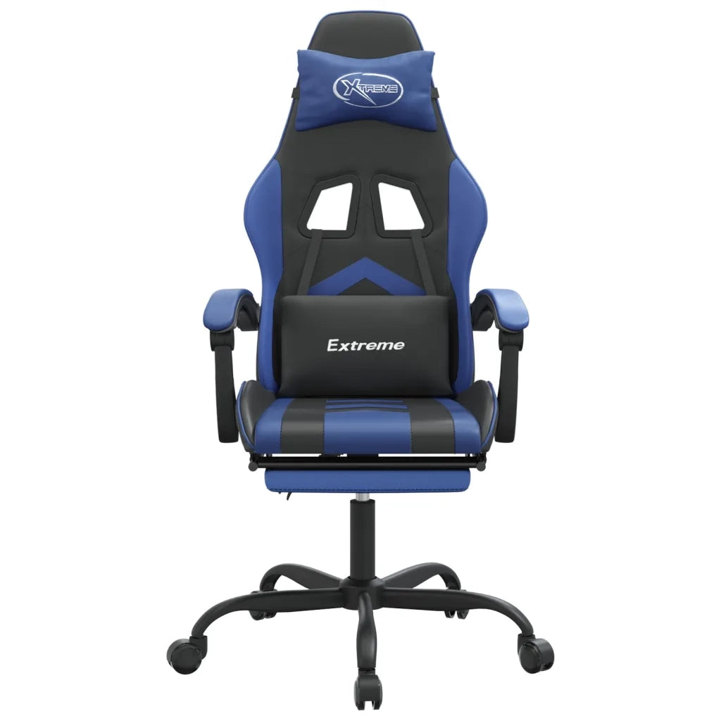 Sedia da Gaming Girevole con Poggiapiedi Nero e Blu Similpelle cod mxl 65964