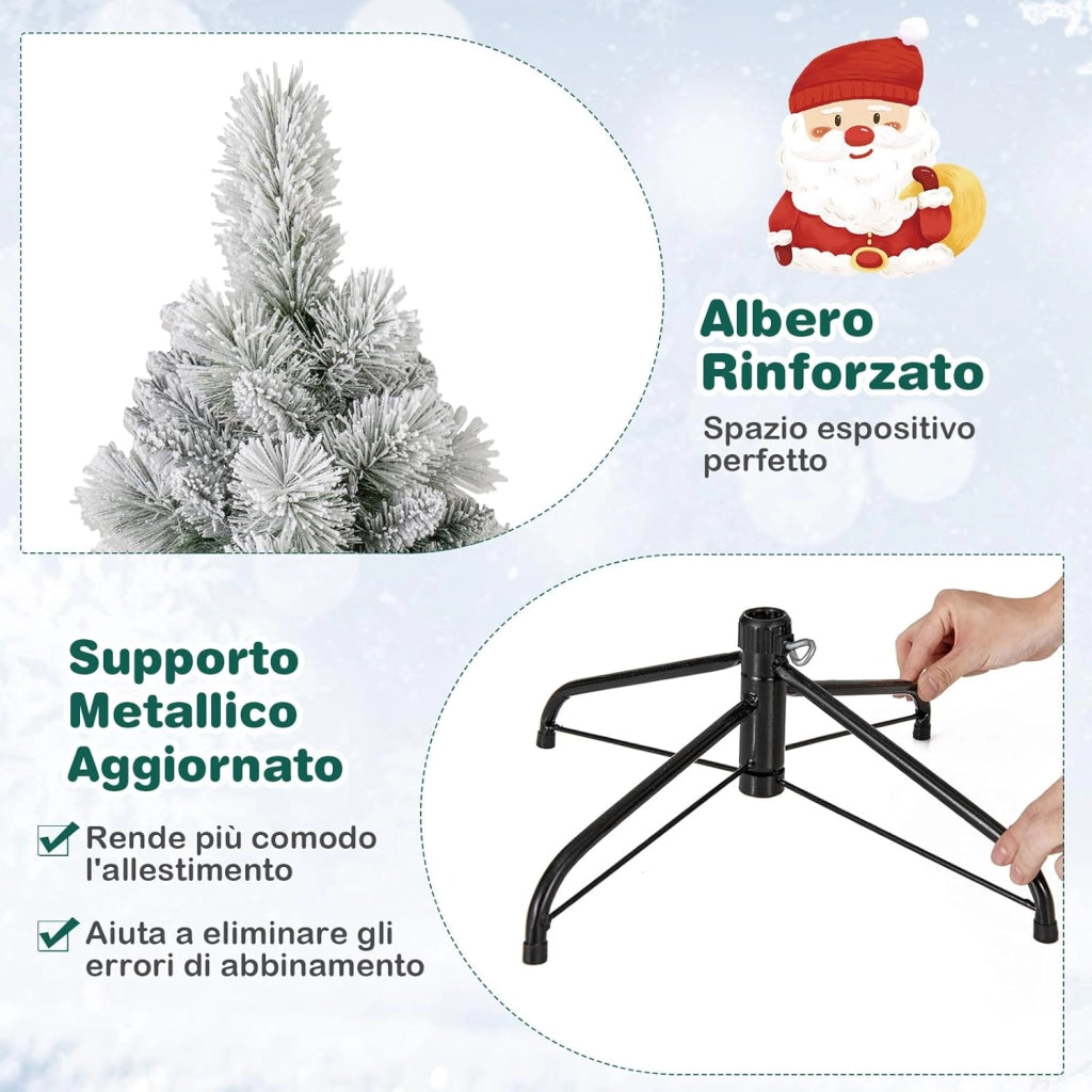 Albero di Natale Innevato 150/180/210 cm, Albero di Natale Pop-Up con 130/170/200 Luci LED, Aghi di Pino, 378/517/680 Punte di Rami, Sezione Pieghevole e Supporto in Metallo (180 CM)