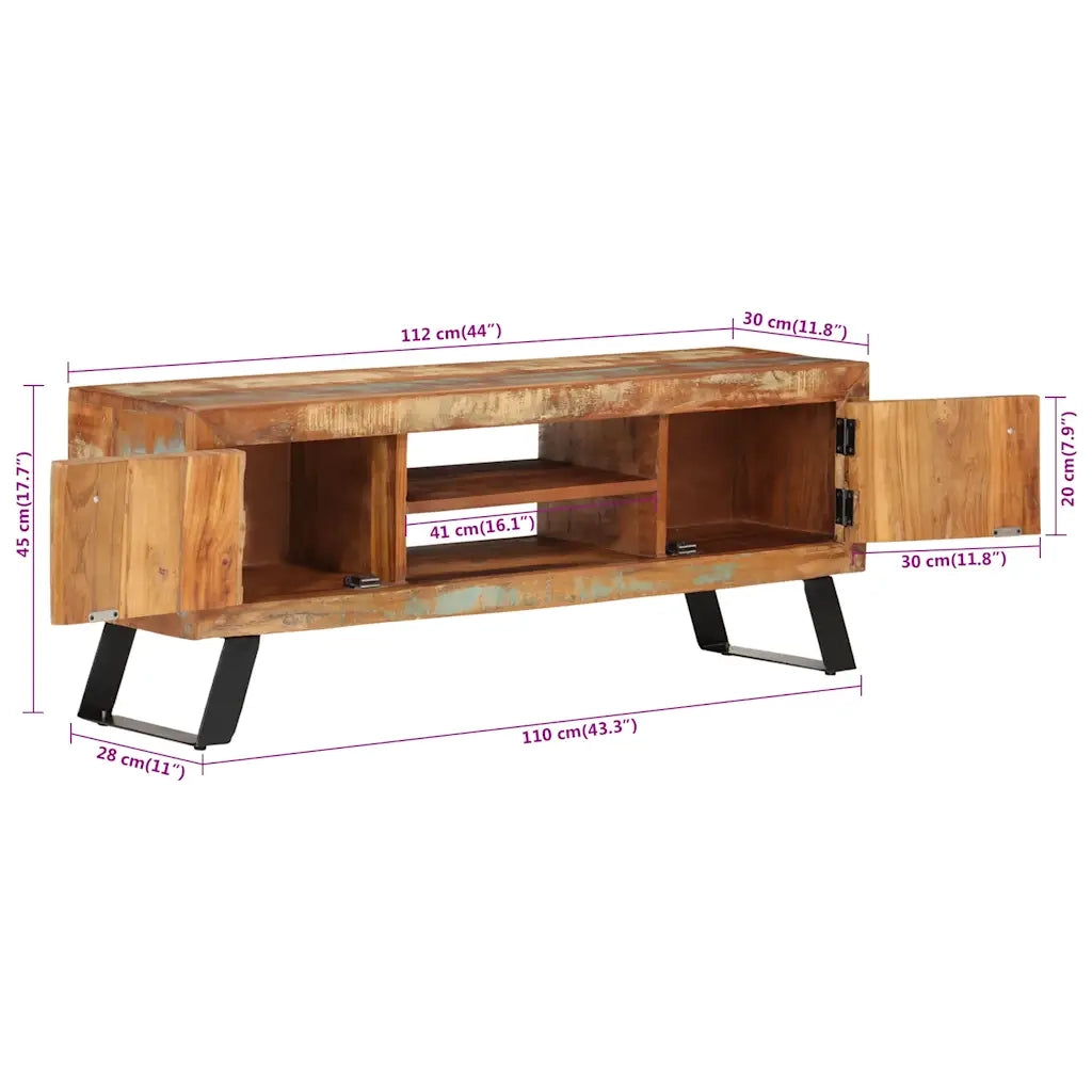 Mobile Porta TV 112x30x45 cm in Legno Massello di Recupero 354321