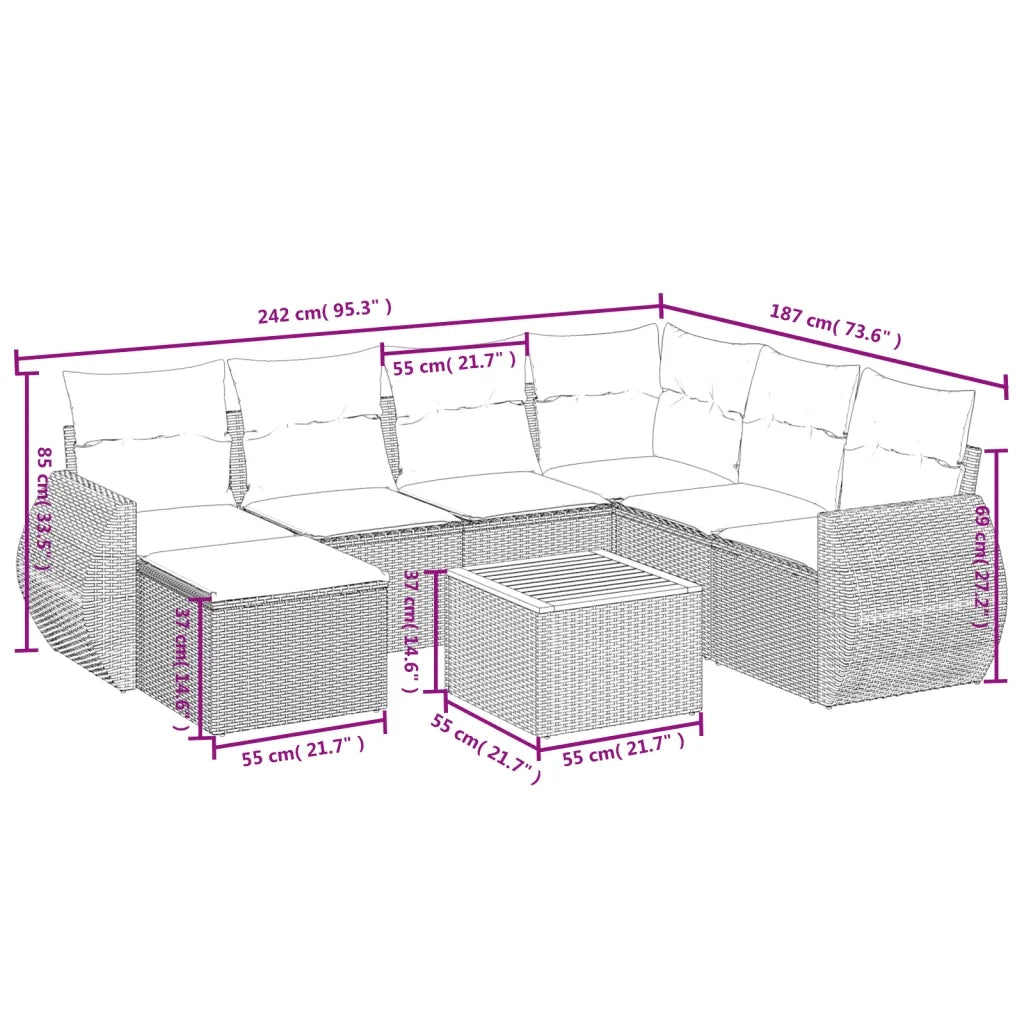 Set Divani da Giardino con Cuscini 8 pz Nero in Polyrattan