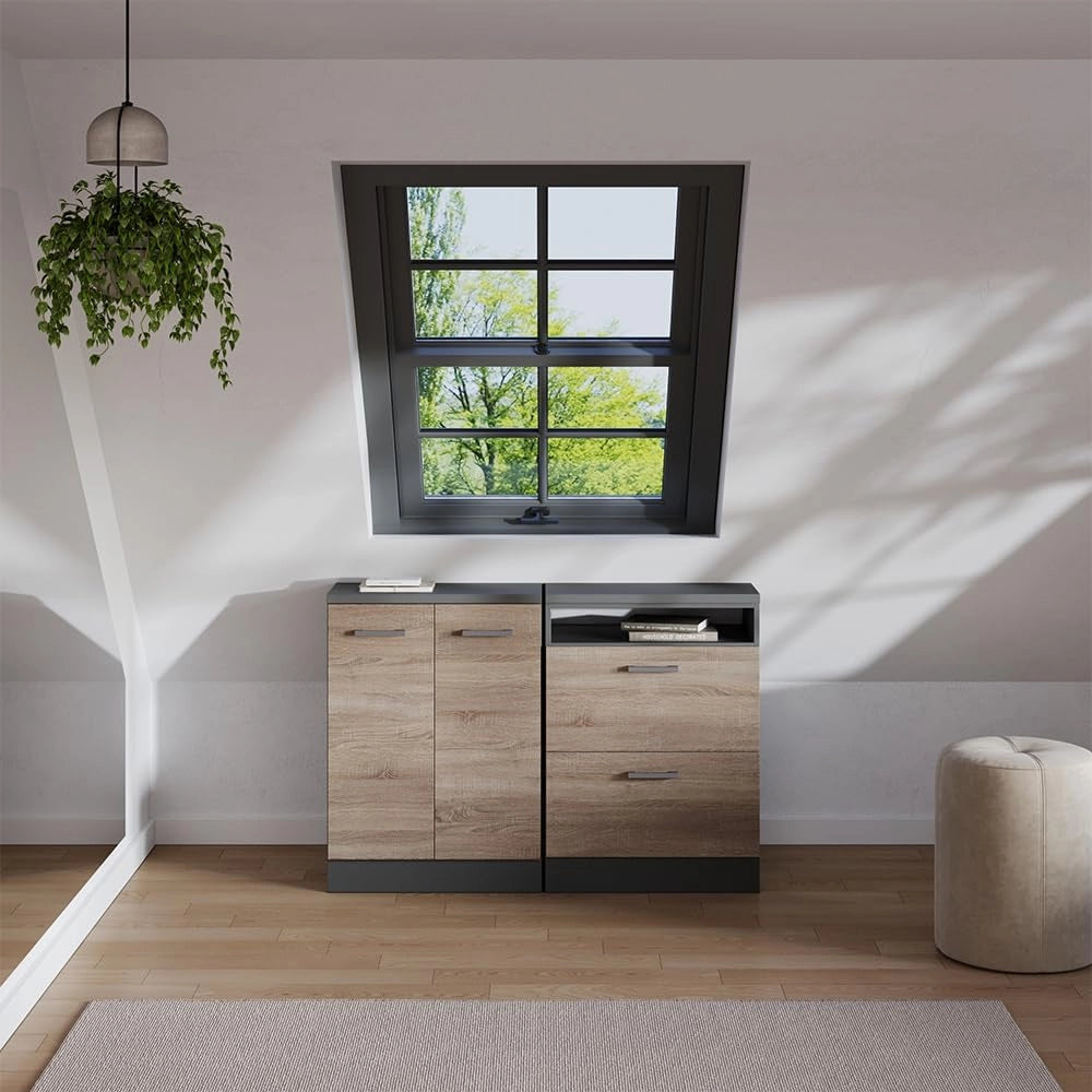 Set di mobili sottotetto Rion, Sonoma, 120 cm Set di 2 carcasse armadio profondità 60 cm, adatto per il salvaspazio sotto tetti spioventi