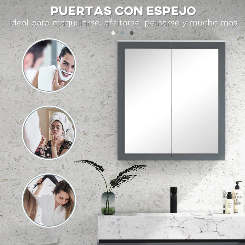 Armadietto Bagno con Specchio e Ripiani Regolabili ¨C zephmum ¨C 69x17x75,5cm Bianco