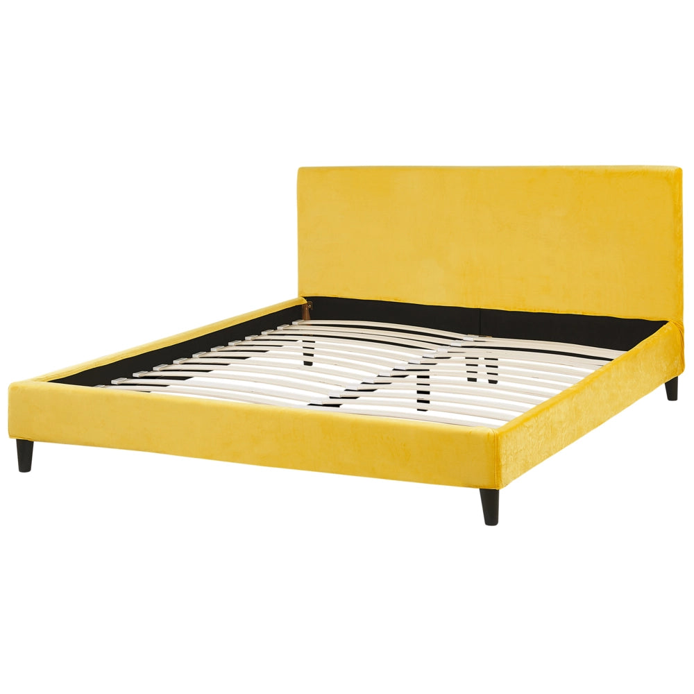 Letto 160 x 200 cm telaio a doghe in velluto giallo contemporaneo