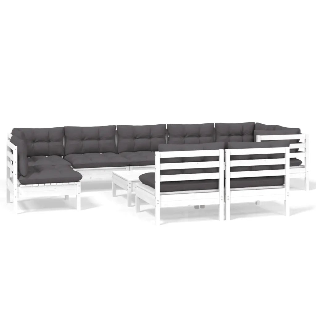 Set Divani da Giardino 10 pz con Cuscini Bianchi Legno di Pino 3096485