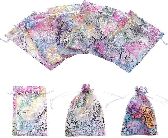 Pacchetti di organza 100 pezzi - Disegno a forma di conchiglia - Translucidi - Corda per tirare - Pacchetti decorativi - Regali per matrimonio/festa - Sostenibili e riutilizzabili - Pacchetti per dolci