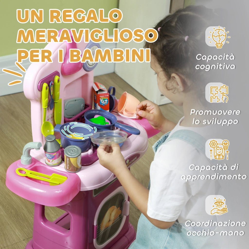 Cucina Giocattolo per Bambini con Accessori ¨C Zephmum ¨C Rosa 51x21x60 cm