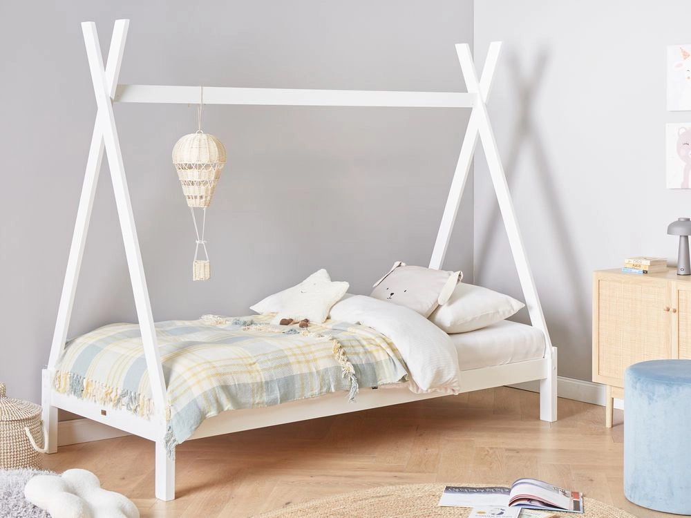 Letto a forma di tenda Teepee per bambini Pino bianco UE 90 x 200 cm Struttura letto singolo con doghe