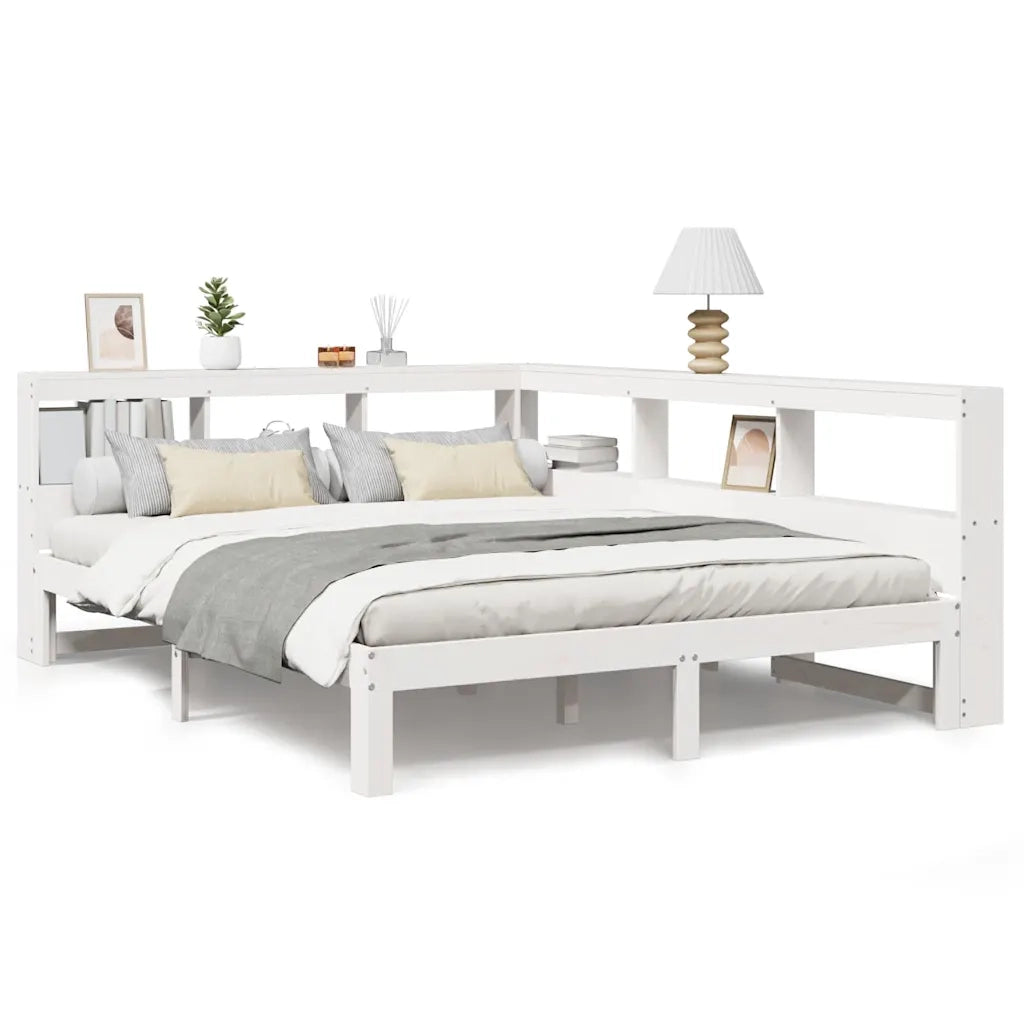 Letto Libreria senza Materasso-Struttura Letto con contenitore Bianco 140x200 cm Legno di Pino 417119