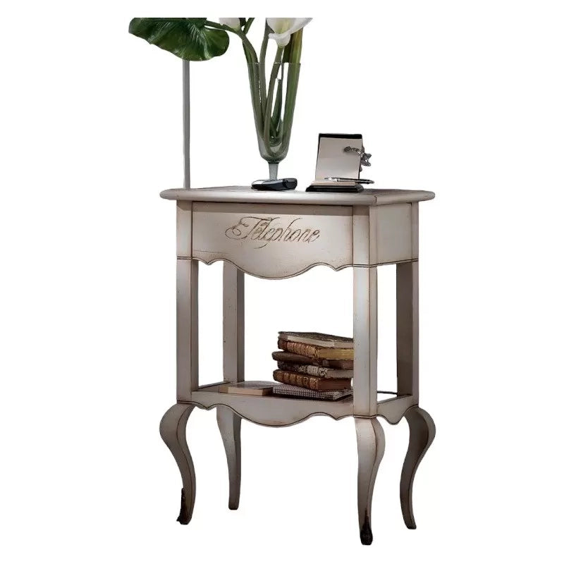 Porta telefono 1 cassetto legno bianco shabby 55x35x81 - Mobili 2G