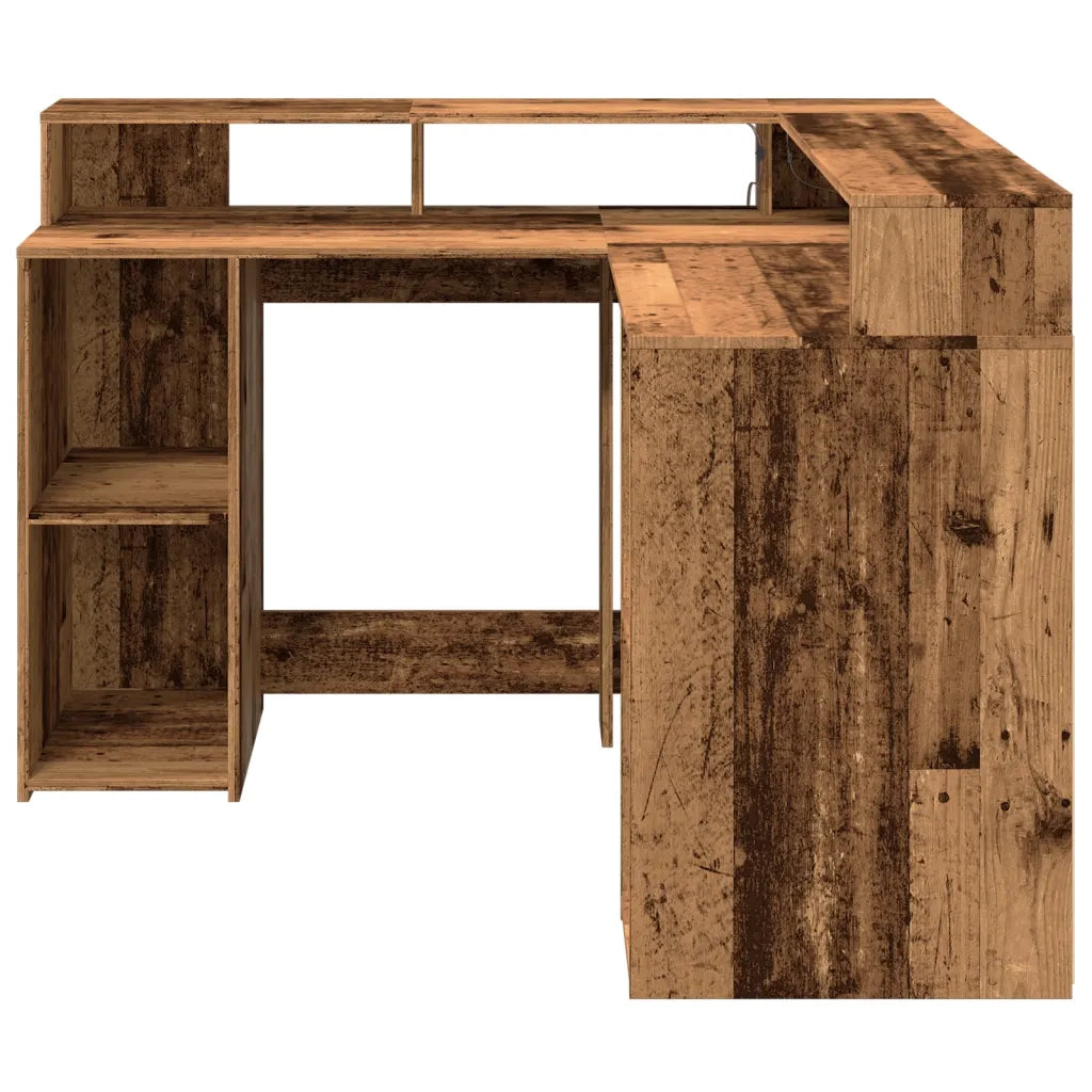 Scrivania con Luci LED Legno Antico 130x130x91 cm in Truciolato 3309454