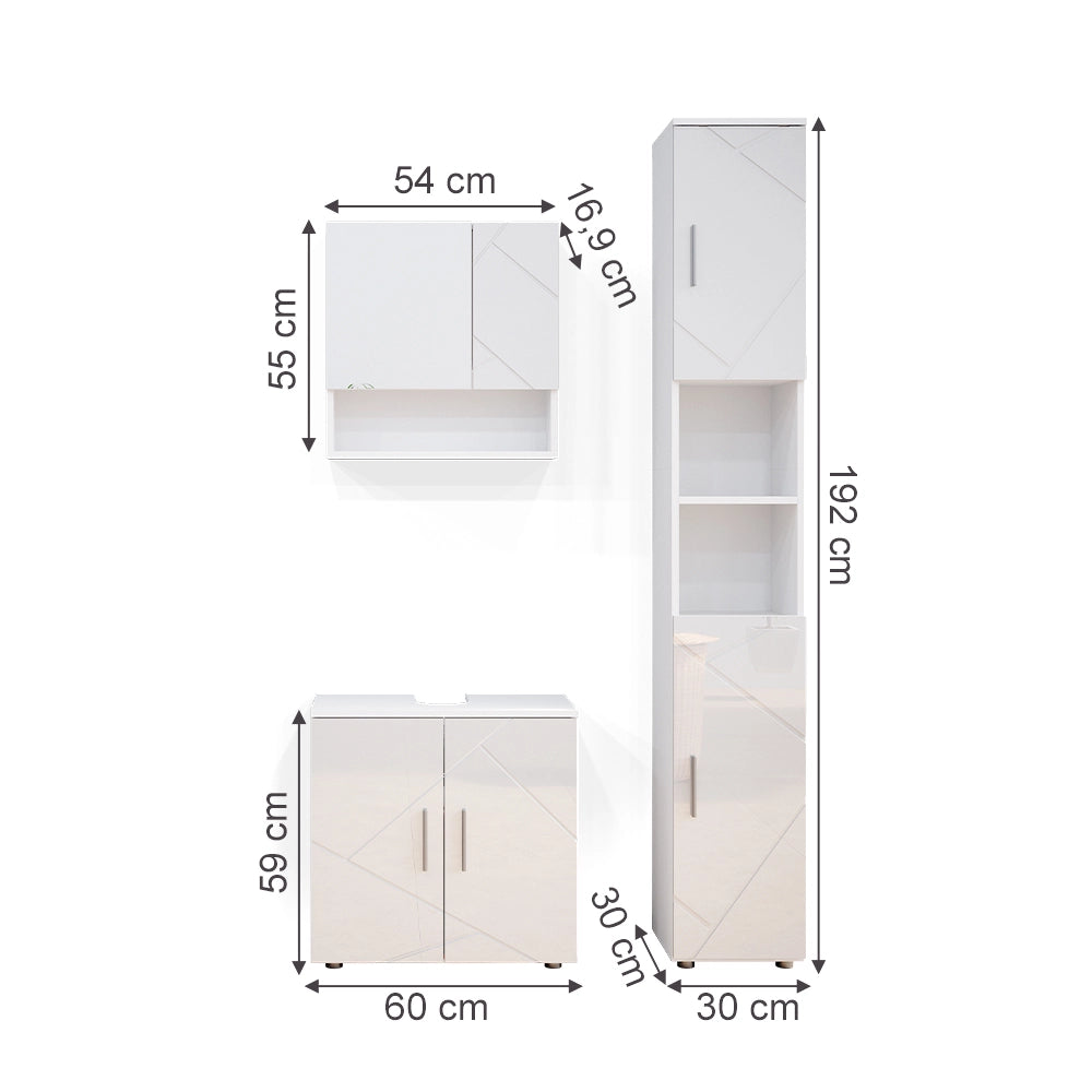 Vicco Set mobili bagno Bianco lucido 3 parti, con colonna