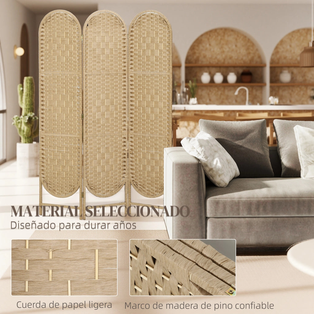 Biombo Pieghevole 3 Ante ¨C Zephmum ¨C Naturale 120x170 cm