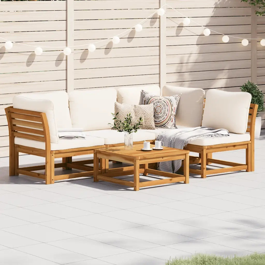 Set Salotto da Giardino 5 pz con Cuscini Legno Massello Acacia